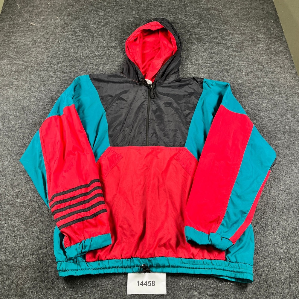 VTG K-Swiss Windbreaker Jacket Mens XL Red Colorblock Mesh Lined Hooded Full Zip